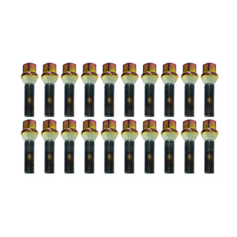 compare product Wheel Mate Mevius 17 Hex Lug Bolt Set of 20 - Chrome Neon 14x1.25 40mm Cone 60 DEG TAP