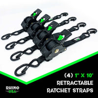 Rhino USA Retractable Ratchet Straps (4Pk 1Inx10Ft) (Blue) - My Store