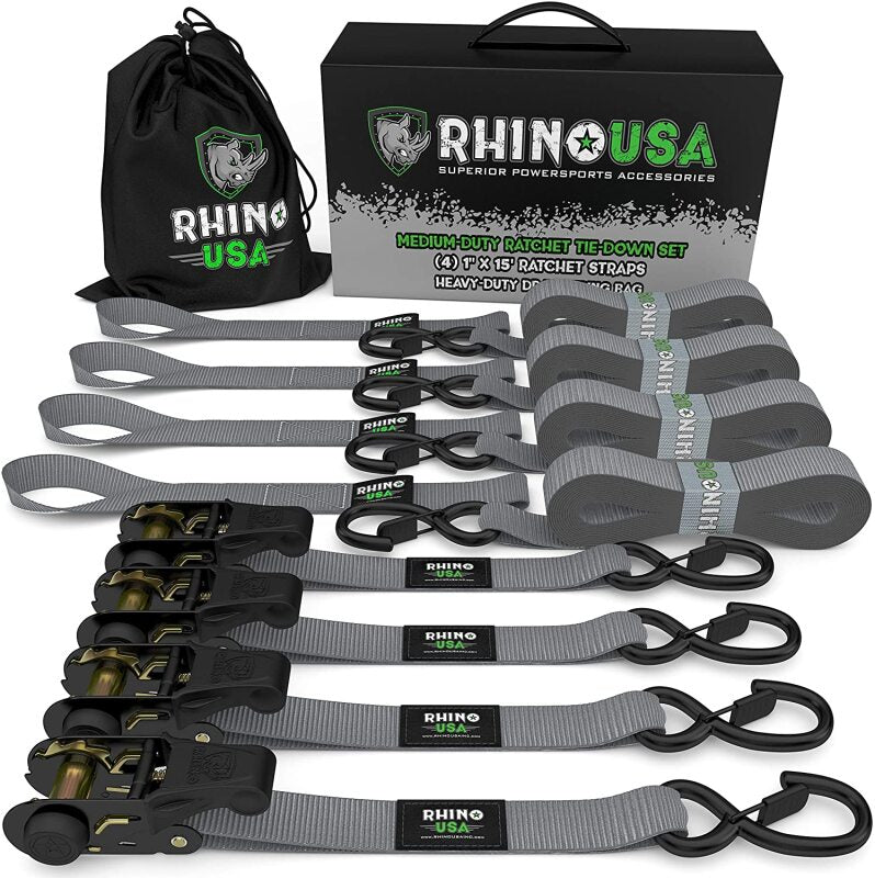 Rhino USA Medium Duty Ratchet Strap Tie - Down 4 - Pack (Gray) - My Store