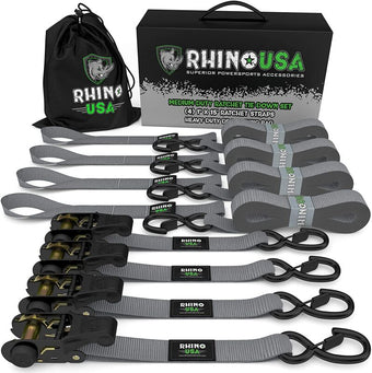 compare product Rhino USA Medium Duty Ratchet Strap Tie-Down 4-Pack (Gray)