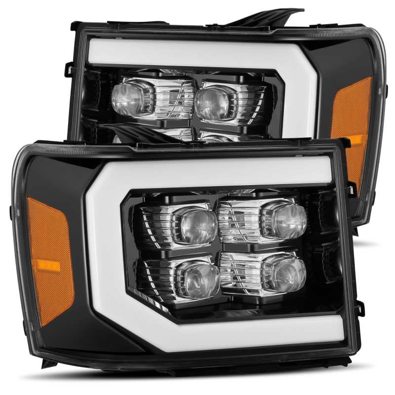AlphaRex 07 - 13 GMC 1500HD NOVA LED Proj Headlights Plank - Jet Black w/Activ Light/Seq Signal/DRL - My Store