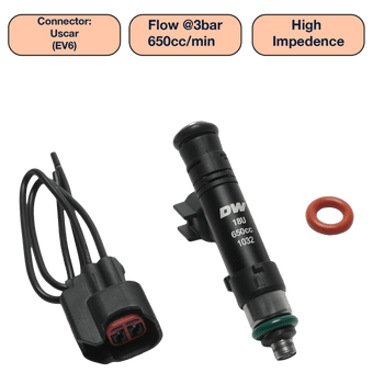 compare product DeatschWerks Universal 650cc Single Fuel Injector / 60mm Length / 14mm O-Ring Seals