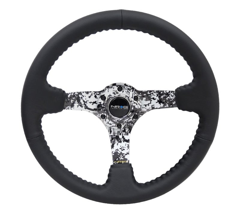 NRG Reinforced Steering Wheel (350mm / 3in. Deep) Blk Leather w/Hydrodipped Digi - Camo Spokes - My Store