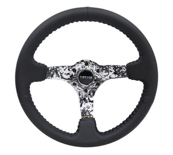 compare product NRG Reinforced Steering Wheel (350mm / 3in. Deep) Blk Leather w/Hydrodipped Digi-Camo Spokes