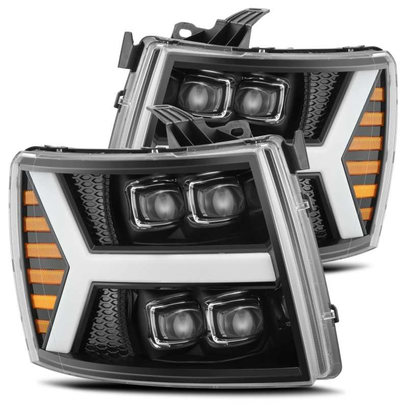 AlphaRex 07 - 13 Chevy 1500HD(NewBody) NOVA LED Proj Headlight Plank Sty Glos Blk w/Activ Lite/Seq Sig - My Store