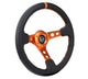 NRG Reinforce Steering Wheel (350mm / 3in. Deep) Blk Leather, Orange Center Mark w/ Orange Stitching - My Store