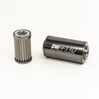 compare product DeatschWerks Stainless Steel 10AN 10 Micron Universal Inline Fuel Filter Housing Kit (110mm)