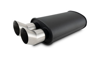 compare product Vibrant Streetpower Flat Blk Muffler 9x5x15in Body 2.5in Inlet ID 3in Tip OD w/Dual DTM Tips