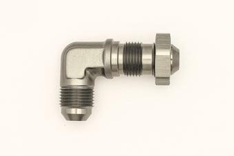 compare product DeatschWerks 8AN Male Flare To 8AN Male Flare Bulkhead Adapter 90-Degree (Incl. Nut)