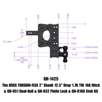 compare product Gen-Y The Boss Torsion-Flex 2in Shank 15in Drop 16K Hitch w/GH-051 Dual-Ball/Pintle Lock/Stab Kit