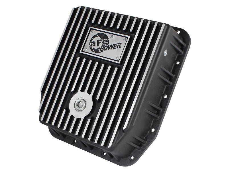 aFe POWER Transmission Pan Ford Trucks 80 - 92 (AOD Transmission) - Black w/ Machined Fins - My Store