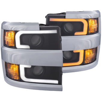 compare product ANZO Projector Headlights 15-17 Chevrolet Silverado 2500HD / 3500HD Black w/ Chrome Rim