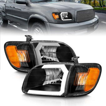 compare product ANZO 00-04 Toyota Tundra (Fits Reg/Acc Cab Only) Crystal Headlights w/Light Bar Black w/Corner Light