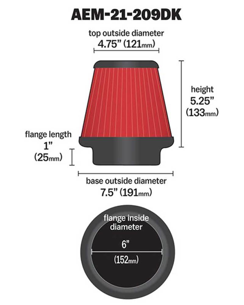 AEM 6 in x 5 in Dryflow Conical Air Filter - My Store