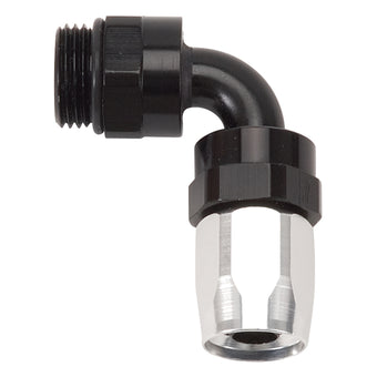 compare product Russell Performance Swivel Hose End Assy #10 AN Male SAE Port to #8 Hose 90 Deg Clr/Blk Anodized