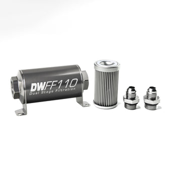compare product DeatschWerks Stainless Steel 8AN 10 Micron Universal Inline Fuel Filter Housing Kit (110mm)