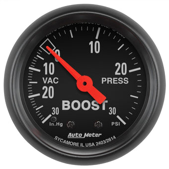 compare product Autometer Z Series 52mm 30 In Hg.-Vac. / 30 PSI Boost / Vacuum Gauge