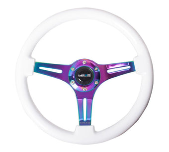 compare product NRG Classic Wood Grain Steering Wheel (350mm) White Paint Grip w/Neochrome 3-Spoke Center