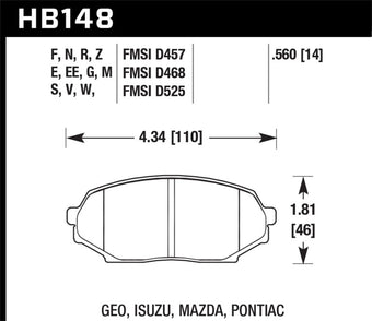compare product Hawk 90-93 Mazda Miata 1.6L Base Front ER-1 Brake Pads