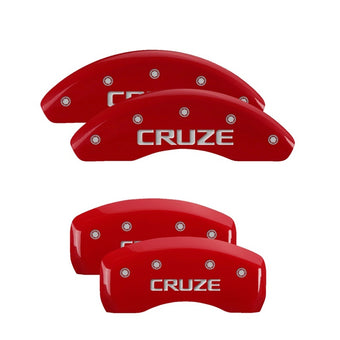 compare product MGP 4 Caliper Covers Engraved Front & Rear Cruze Red finish silver ch
