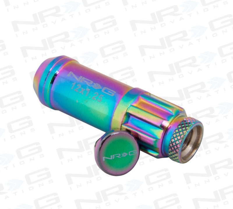 NRG 700 Series M12 X 1.25 Steel Lug Nut w/Dust Cap Cover Set 21 Pc w/Locks & Lock Socket - Neochrome - My Store