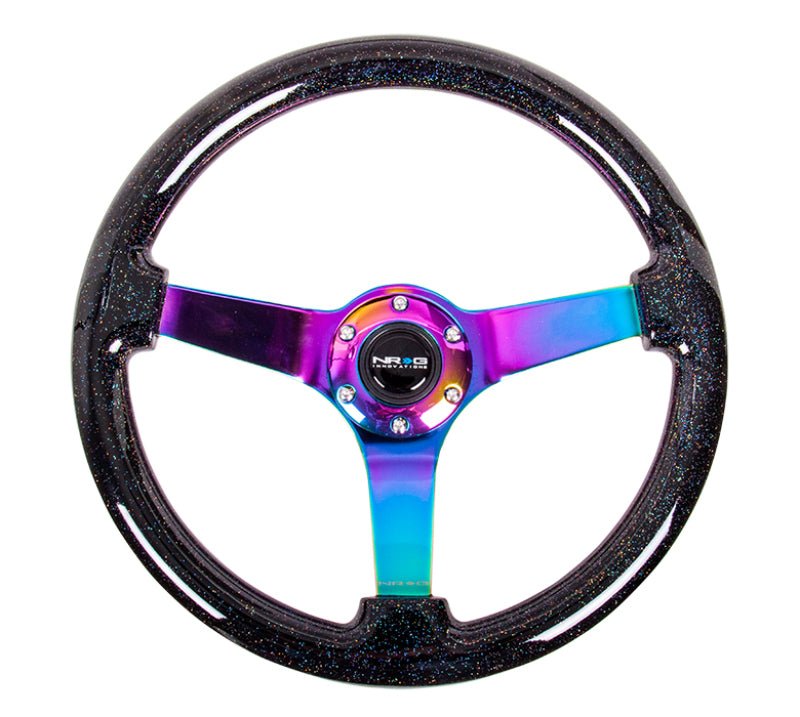NRG Reinforced Steering Wheel (350mm / 3in. Deep) Classic Blk Sparkle w/4mm Neochrome 3 - Spoke Center - My Store