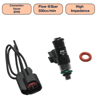 compare product DeatschWerks Universal 550cc Single Fuel Injector / 34mm Length / 14mm O-Ring Seals
