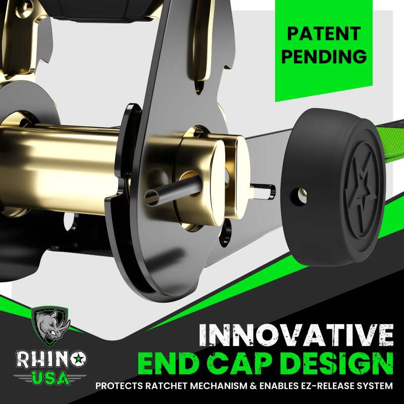 Rhino USA Medium Duty Ratchet Strap Tie - Down 4 - Pack (Green) - My Store