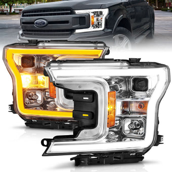compare product ANZO 2018-2020 Ford F-150 Projector Headlight w/Plank Style Switchback Chrome Housing