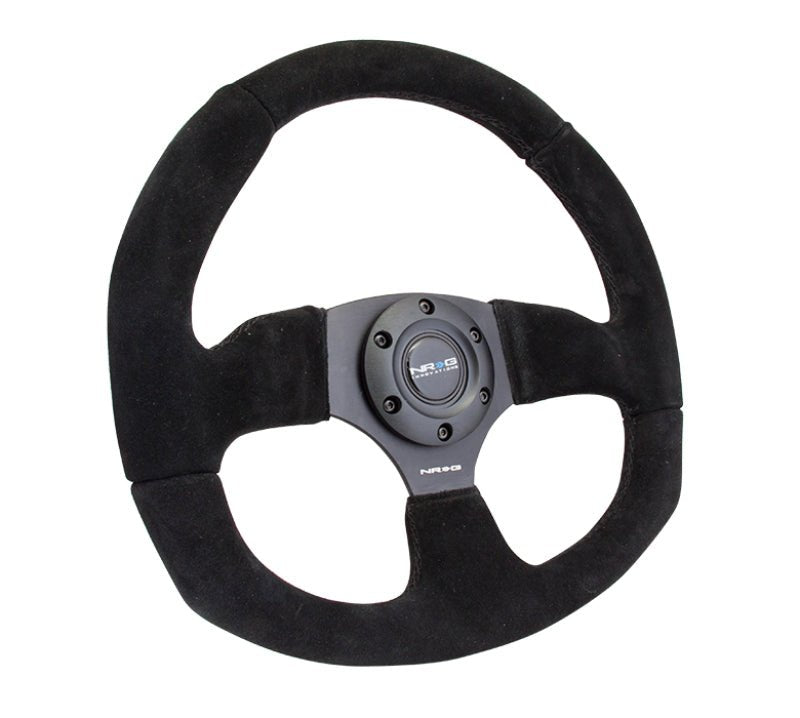 NRG Reinforced Steering Wheel (320mm Horizontal / 330mm Vertical) Black Suede w/Black Stitching - My Store