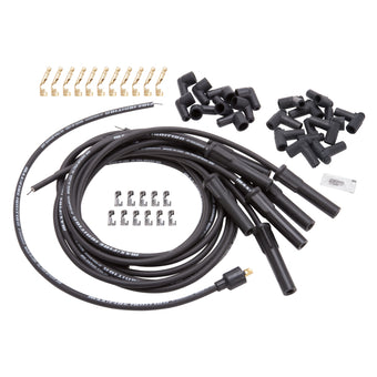 compare product Edelbrock Spark Plug Wire Set Universal Flex Boots 500 Ohm Resistance 8 65mm Black Wire (Set of 9)
