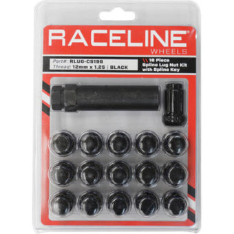 compare product Raceline Spline Lug Nut Kit with Spline Key 12 x 1.25 - 16 Pack - Black
