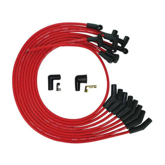 compare product Moroso SB Ford 351W 135 Deg Plug Boots HEI Ultra Spark Plug Wire Set - Red