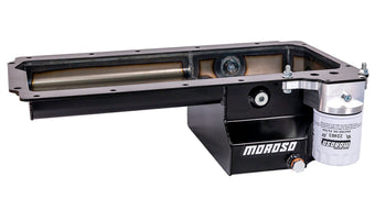 compare product Moroso GM LS Early F-Body (Road Race) Spin-On Filter Drain Back Rear Sump Steel Oil Pan - Black