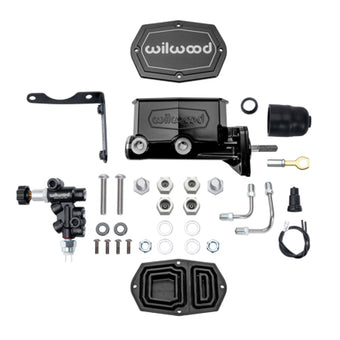 compare product Wilwood Compact Tandem M/C Aluminum 1.00in Bore w/ Bracket/Valve/Push (Mopar) - Black E-coat