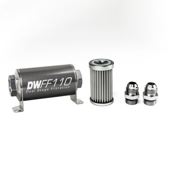 compare product DeatschWerks Stainless Steel 10AN 5 Micron Universal Inline Fuel Filter Housing Kit (110mm)