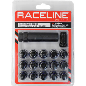 compare product Raceline Spline Lug Nut Kit with Spline Key 12 x 1.5 - 16 Pack - Black