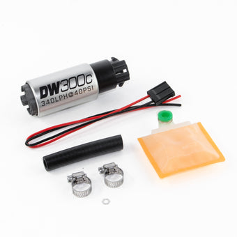compare product DeatschWerks 340lph DW300C Compact Fuel Pump w/ Universal Install Kit (w/ Mounting Clips)