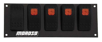 compare product Moroso Rocker Switch Panel - Flat Surface Mount - LED - 2.488in x 6.695in - Five On/Off Switches
