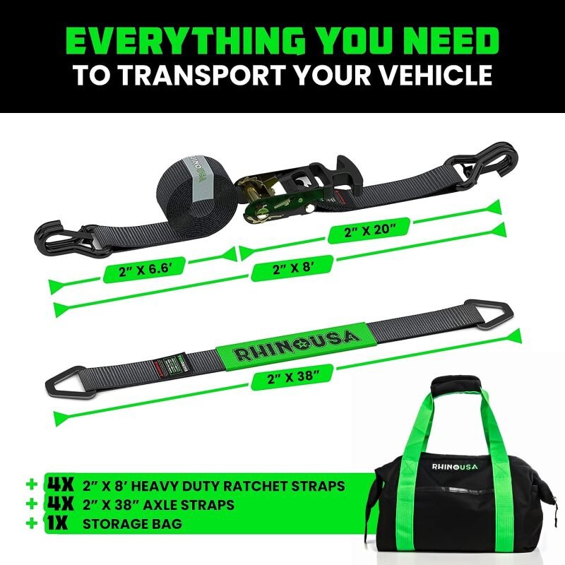 Rhino USA Heavy Duty Vehicle Tie Down Kit - Black - My Store
