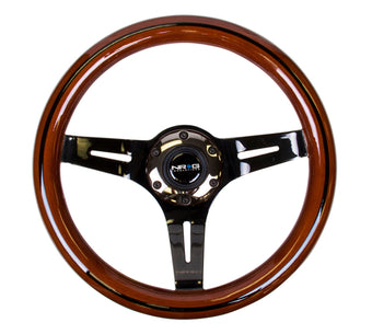 compare product NRG Classic Wood Grain Steering Wheel (310mm) Dark Wood & Black Line Inlay w/Blk Chrome 3-Spoke Ctr.