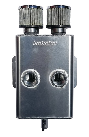 compare product Moroso Breather Tank/Catch Can -16An Female Inlet - Forward Facing - Two Breathers - Aluminum