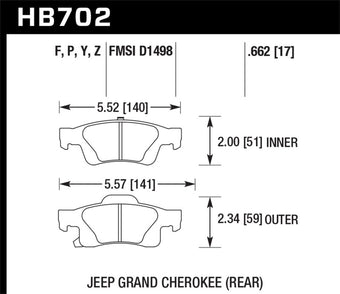 compare product Hawk 11-12 Dodge Durango / 11-12 Jeep Grand Cherokee Perf Ceramic Rear Street Brake Pads