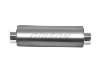 compare product Gibson SFT Superflow Center/Center Round Muffler - 8x24in/3.5in Inlet/3.5in Outlet - Stainless
