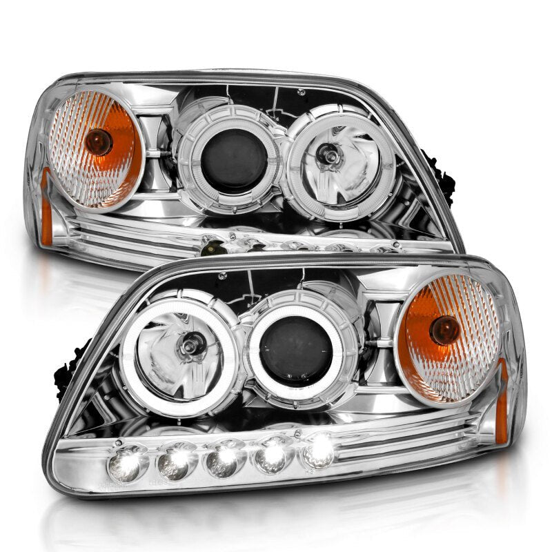 ANZO 1997.5 - 2003 Ford F - 150 Projector Headlights w/ Halo and LED Chrome 1pc - My Store