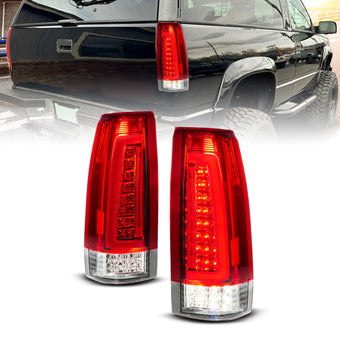 compare product ANZO 88-99 Chevy C/K1500/2500/3500 Full LED Light Tube Taillights Chrome Housing Red/Clear Lens