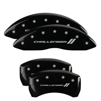 compare product MGP 4 Caliper Covers Engraved Front & Rear With stripes/Challenger Black finish silver ch