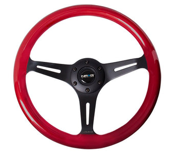 compare product NRG Classic Wood Grain Steering Wheel (350mm) Red Pearl/Flake Paint w/Black 3-Spoke Center