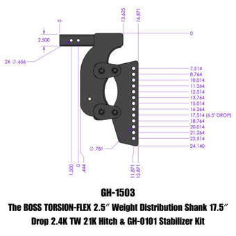 compare product Gen-Y The Boss Torsion-Flex 2.5in Weight Distribution Shank 17.5in Drop 21K Hitch w/Stabilizer Kit