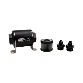 compare product DeatschWerks Stainless Steel 6AN 10 Micron Universal Inline Fuel Filter Housing Kit (70mm)